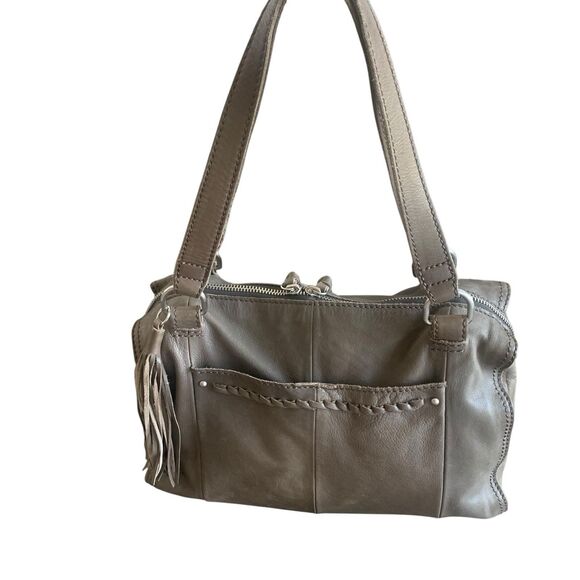 Hobo Intl. Leather Shoulder Bag Soft Slouchy Double Strap & Zip Up Tassel Taupe - Picture 5 of 16